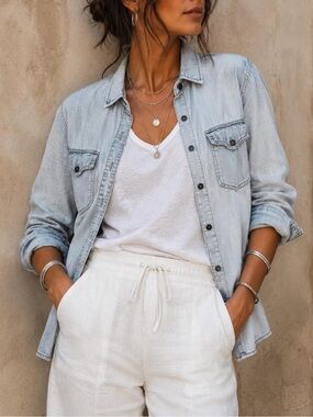 free people chambray flap shirt
